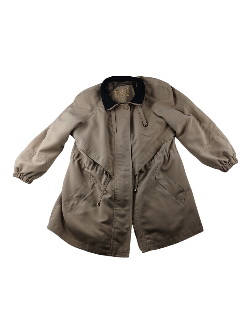 Vtg  F.S.L. Collection Womens Dressy Khaki Color Zip up Coat Needs 2 buttons LG